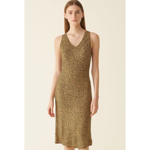 Ann Taylor Dress 14 Silk Animal Print Midi V Neck Crisscross Back Vintage y2k - Picture 1 of 8